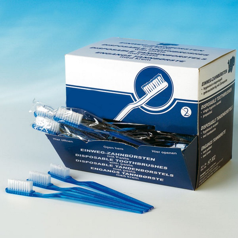 Zahnbürsten mit Paste weiß Vivomed (100 Stück)
