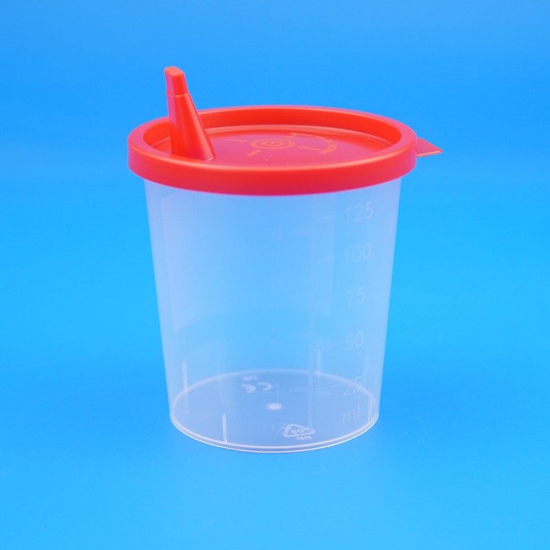 Urinbecher 125 ml mit rotem Deckel (100 Stück)